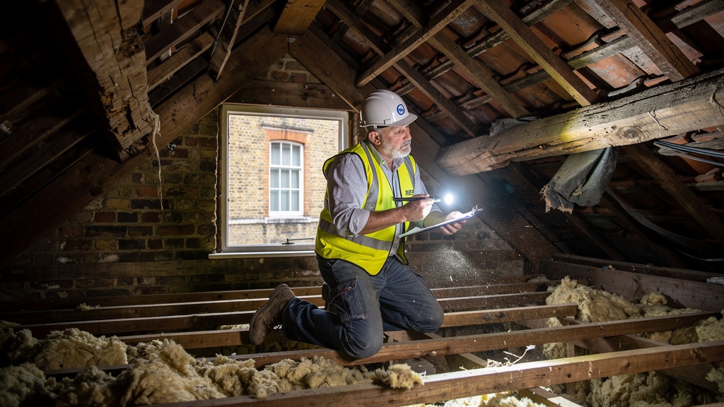 Surveyor inspecting the roof and loft of a period property