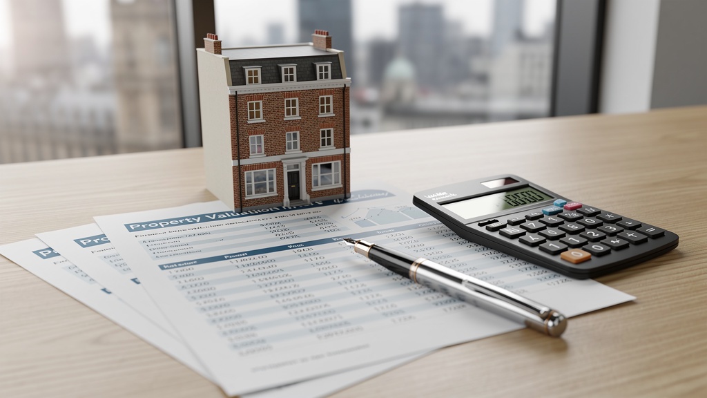 Property valuation report with house model on desk