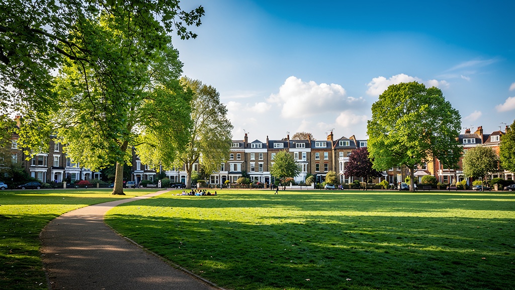 Wandsworth Common park with residential houses in background