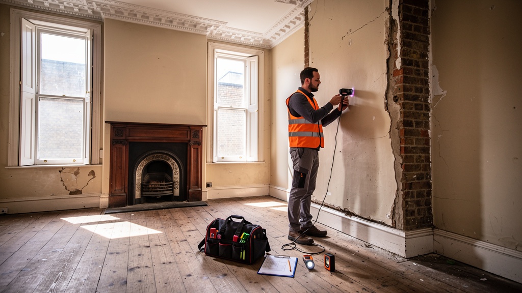Building surveyor conducting a building inspection in a South London property